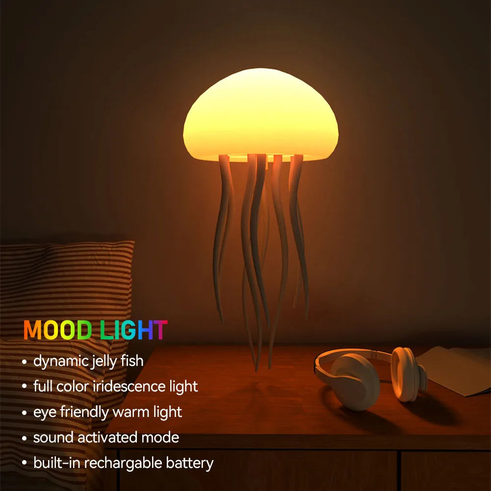 Cartoon Jellyfish Night Light RGB Gradient Cute Jellyfish Bedside Lamp Voice Control Type-C Charging LED Night Lamp