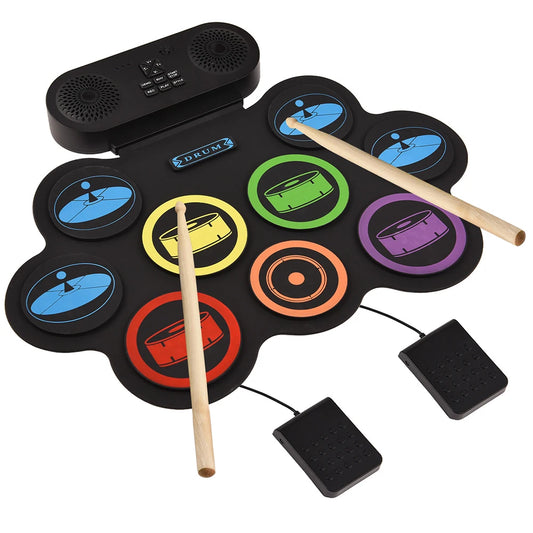 Digital Electronic Drum Compact Size USB Foldable Silicon Drums Set 9 Pad Drums Digital Drum Kits with Drumsticks Foot Pedals