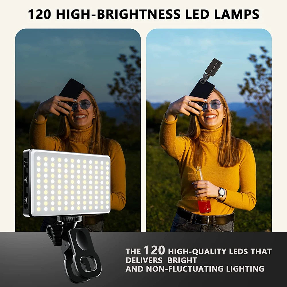 LED Selfie Light Phone Fill Light 120 LED 3000mAh Rechargeable Portable Video Light for Tiktok Vlog Video Conference Selfie