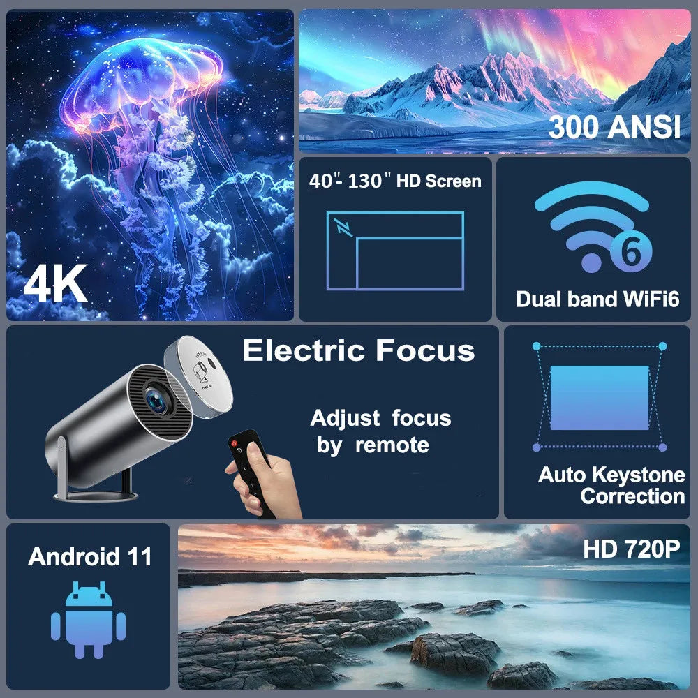 DITONG HY300 Plus HD Projector portatil 4K 1280x720P Android  LED Video Home Theater Cinema Phone mini Proyector Movie HY300 pro